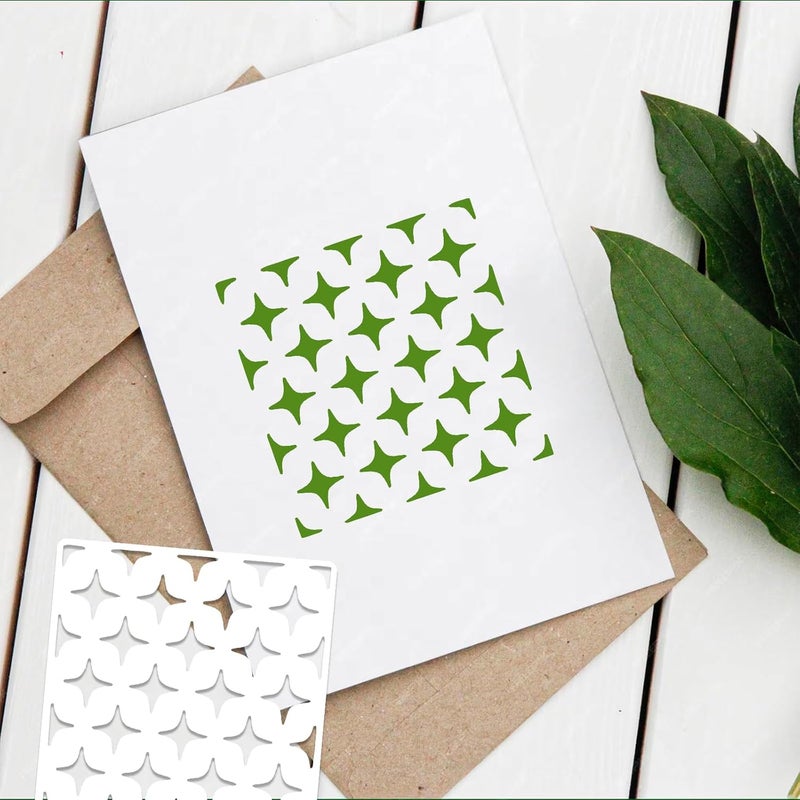 Resflyar 16 PCS 6 Inch Checks Diamond Stencils, Brick Mermaid Scale Reusable Plastic Paint Templates for Painting on Wood, Geometric Star Shape Stencils for Furniture Fabric Wall DIY Crafts Decorations - Image 3